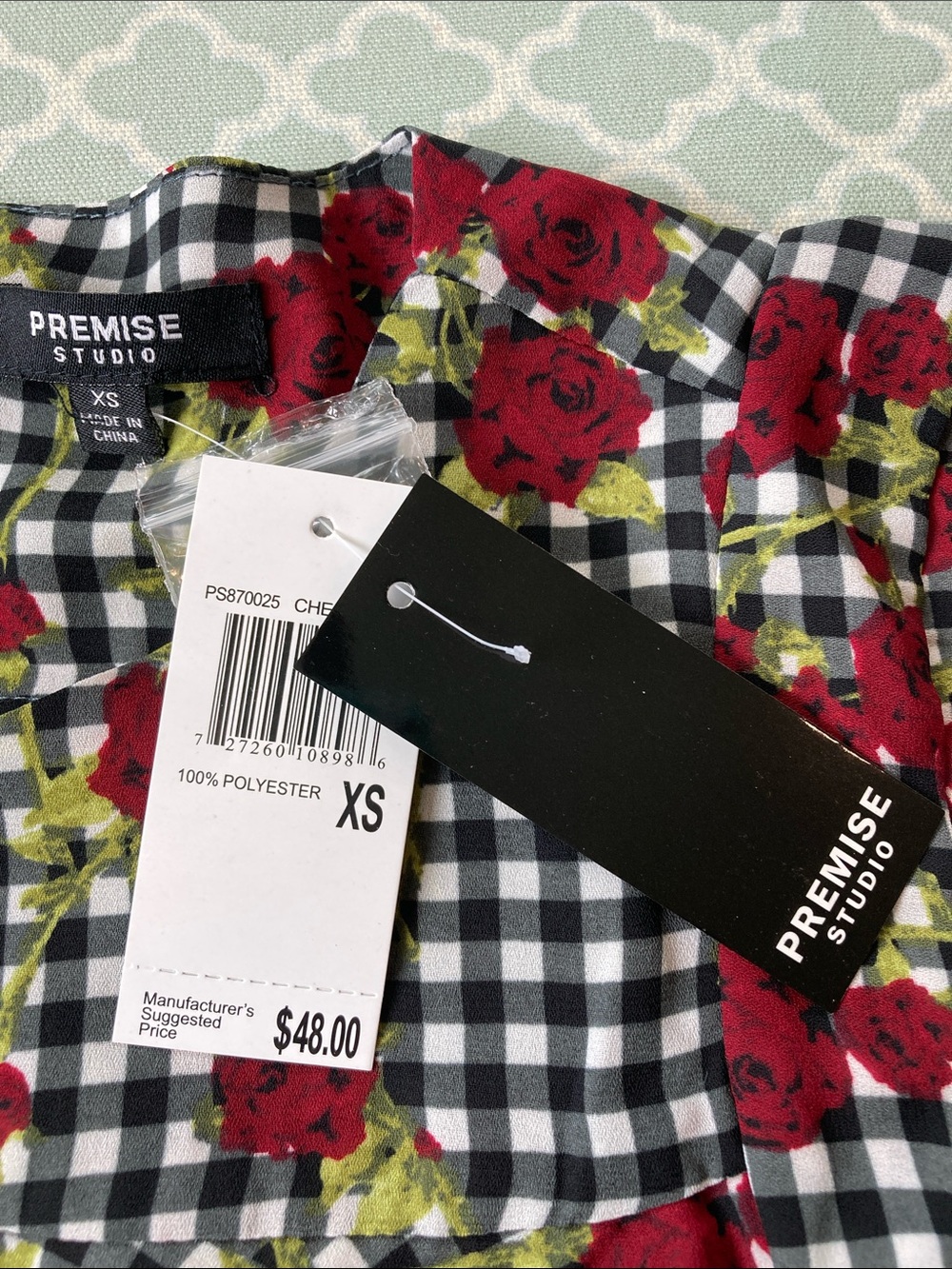 Premise Studio Checkered Floral Ruffle Blouse XS - Picture 5 of 7